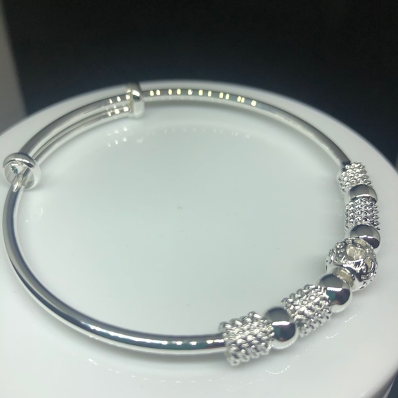 Silver Beaded Bangle Bracelet - Picture 4 of 12